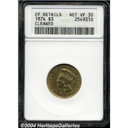 1874 $3 --Cleaned--ANACS. XF Details, Net VF30.