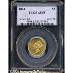 1874 $3 AU55 PCGS.
