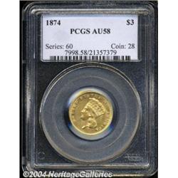 1874 $3 AU58 PCGS.