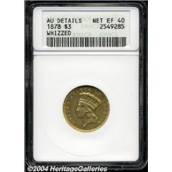 1878 $3 --Whizzed--ANACS. AU Details, Net XF40.
