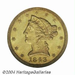 1843-O $5 Large Letters MS64 NGC.