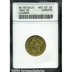 1846 $5 Large Date--Cleaned--ANACS. AU Details, Net XF45.