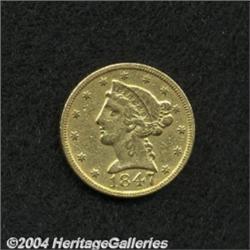 1847-C $5 XF40 Scratched, Cleaned Uncertified.