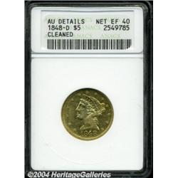 1848-D $5 --Cleaned--ANACS. AU Details, Net XF40.