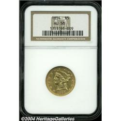 1854 $5 AU58 NGC.