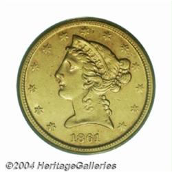 1861-D $5 AU55 PCGS.
