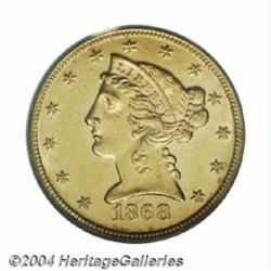 1868 $5 AU58 PCGS.