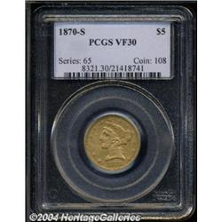 1870-S $5 VF30 PCGS.