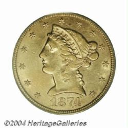 1874-CC $5 AU53 PCGS.