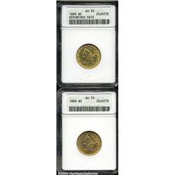 1899 $5 --Repunched Date--AU55 ANACS,