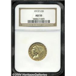 1913-S $5 AU55 NGC.