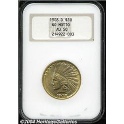 1908-D $10 No Motto AU50 NGC.