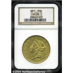 1851 $20 AU58 NGC.