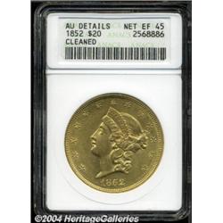 1852 $20 --Cleaned--PCGS. AU Details, Net XF45.