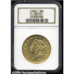 1852 $20 AU53 NGC.
