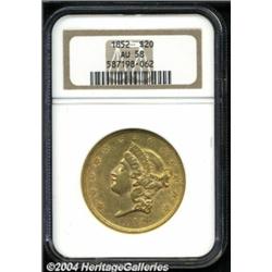 1852 $20 AU58 NGC.
