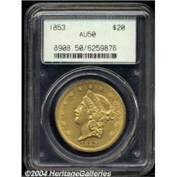 1853 $20 AU50 PCGS.
