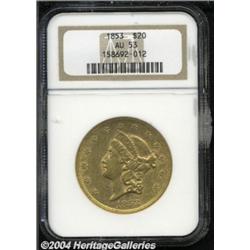 1853 $20 AU53 NGC.