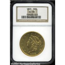 1853 $20 AU58 NGC.