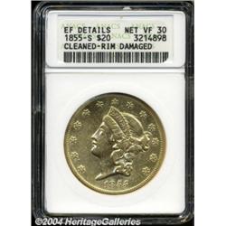 1855-S $20 --Cleaned, Rim Damaged--ANACS. XF Details, Net VF30.