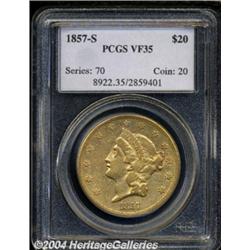 1857-S $20 VF35 PCGS.