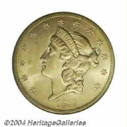 1857-S $20 No Serif, Right S AU58 PCGS.