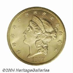 1857-S $20 Spiked Shield MS63 PCGS.