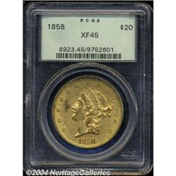 1858 $20 XF45 PCGS.
