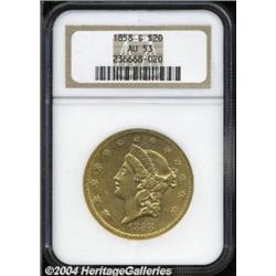 1858-S $20 AU53 NGC.