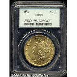 1861 $20 AU55 PCGS.