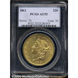 1861 $20 AU55 PCGS.