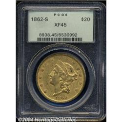 1862-S $20 XF45 PCGS.