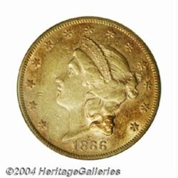 1866-S $20 No Motto AU50 PCGS.