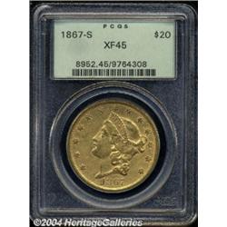 1867-S $20 XF45 PCGS.