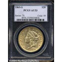 1869-S $20 AU53 PCGS.