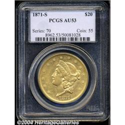1871-S $20 AU53 PCGS.