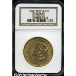 1873 $20 Open 3 AU58 NGC.