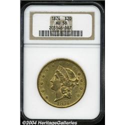 1874 $20 AU58 NGC.