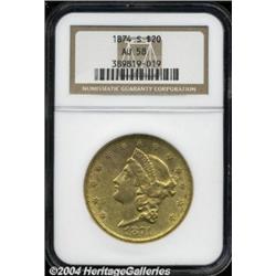1874-S $20 AU58 NGC.