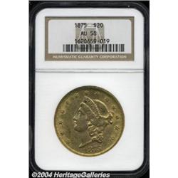 1875 $20 AU58 NGC.