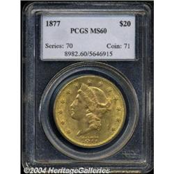 1877 $20 MS60 PCGS.