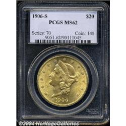 1906-S $20 MS62 PCGS.