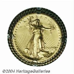 1907 $20 High Relief, Wire Rim AU50 Cleaned Uncertified.