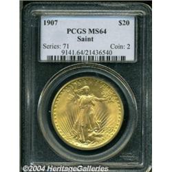 1907 $20 Arabic Numerals MS64 PCGS.