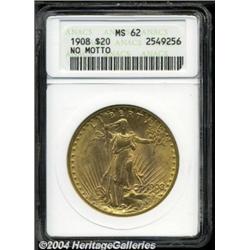 1908 $20 No Motto MS62 ANACS.