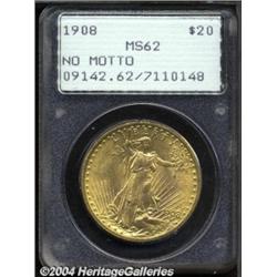 1908 $20 No Motto MS62 PCGS.