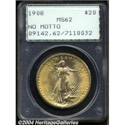 1908 $20 No Motto MS62 PCGS.