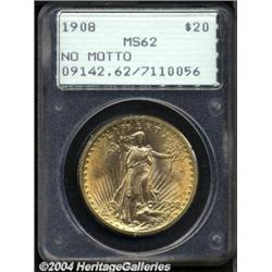 1908 $20 No Motto MS62 PCGS.