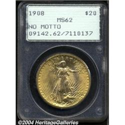1908 $20 No Motto MS62 PCGS.