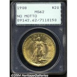 1908 $20 No Motto MS62 PCGS.